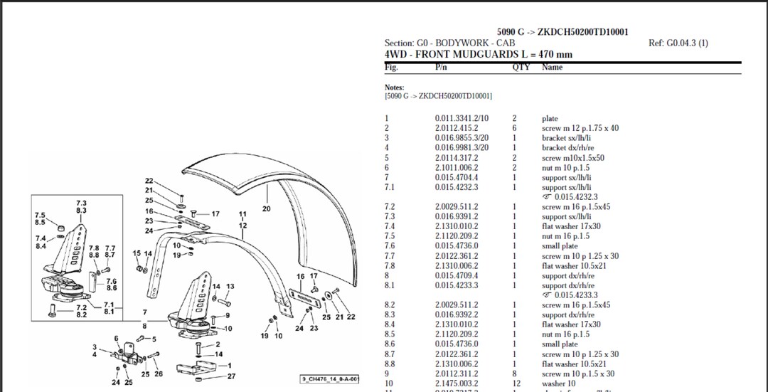 Deutz Fahr 5090 G Serial Number: ZKDCH50200TD10001 Spare Parts Manual ...