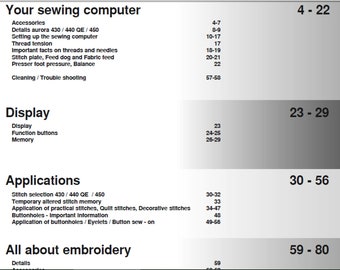 Bernina Aurora 430 440 QE und 450 Bedienungsanleitung PDF digitaler Download