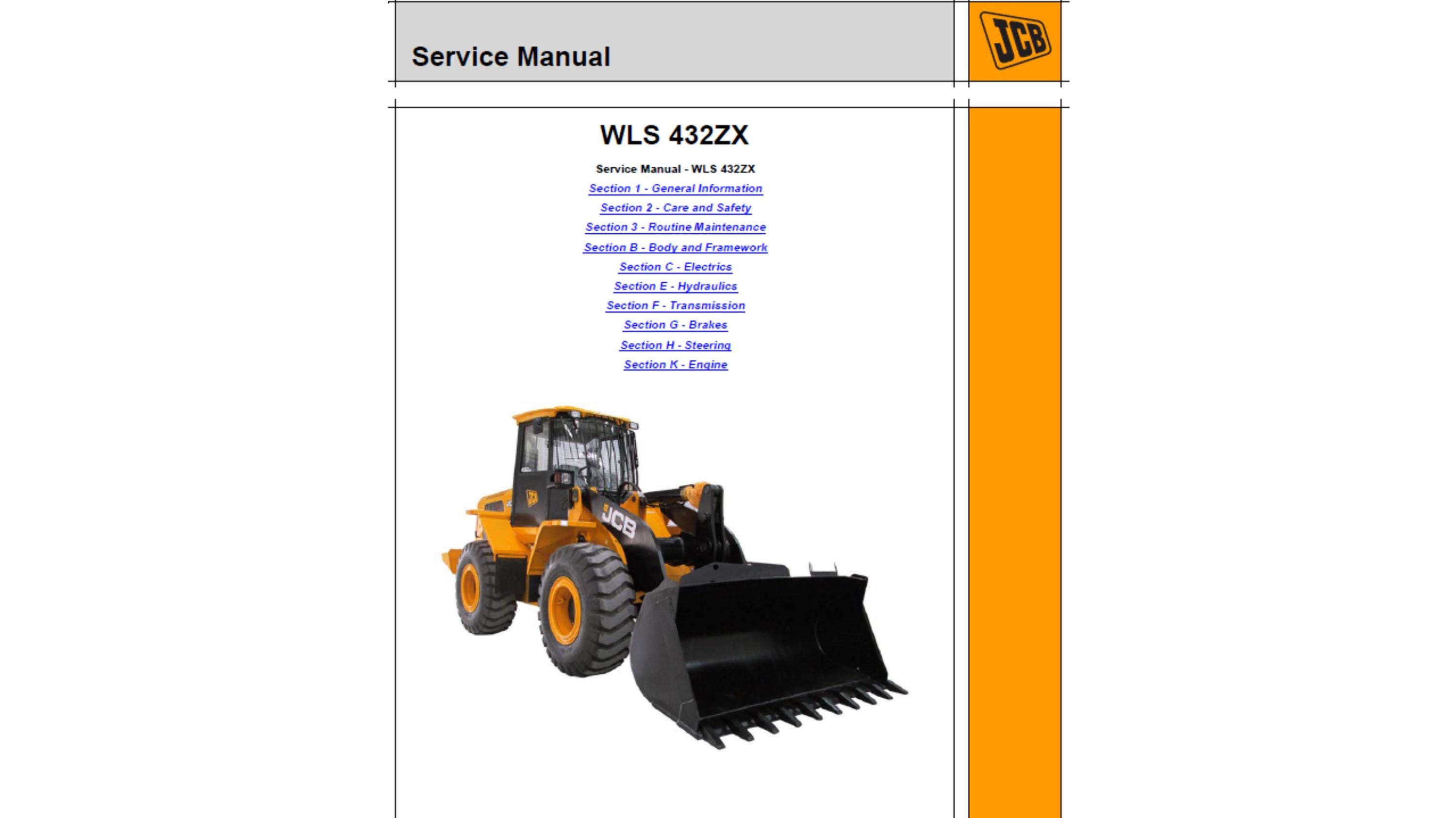 JCB 432ZX Wheeled Loader Publication 9813/0800-5 Workshop Service