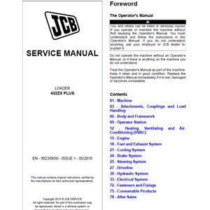 JCB 432ZX Plus Wheeled Loader Publication 9823/0650 Workshop Service Manual PDF digital download