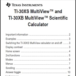 Texas Instruments TI-30XS MultiView and TI-30XB MultiView Scientific Calculator manual PdF digital download