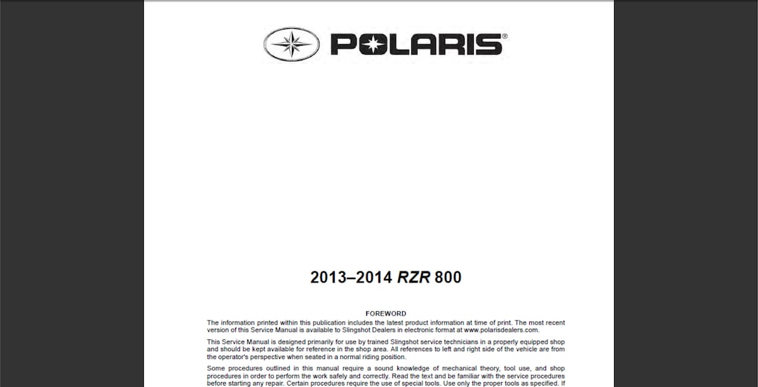 2014 POLARIS RZR 800 SERVICE MANUAL PDF visual data 4