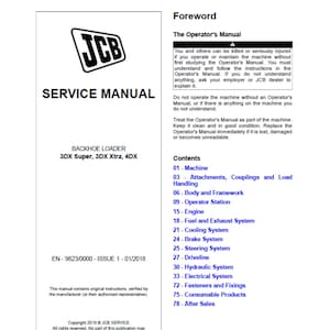 JCB 3DX Super、3DX Xtra、4DX バックホーローダー出版物 9823/0000 ワークショップサービスマニュアル PDF デジタルダウンロード
