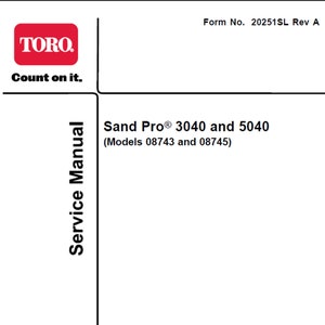 Toro Sand Pro 3040 and 5040 Workshop Repair Service manual PDF digital download