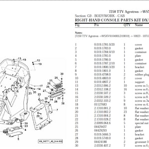 Deutz Fahr 7250 TTV Agrotron Serial Number: WSXV910200LD10010 Spare Parts Manual Catalog pdf digital download 1