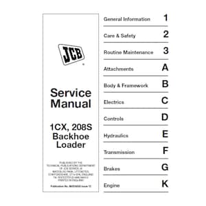 JCB 1CX and 208S Backhoe Loader Publication 9803/8550 Workshop Service Manual PDF digital download