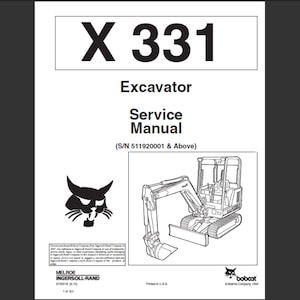 Bobcat X331 Excavator Workshop Service Manual PDF digital download