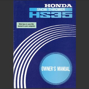 Honda HS35 snow blower snowblower Maintenance and Owners Manual PDF digital download