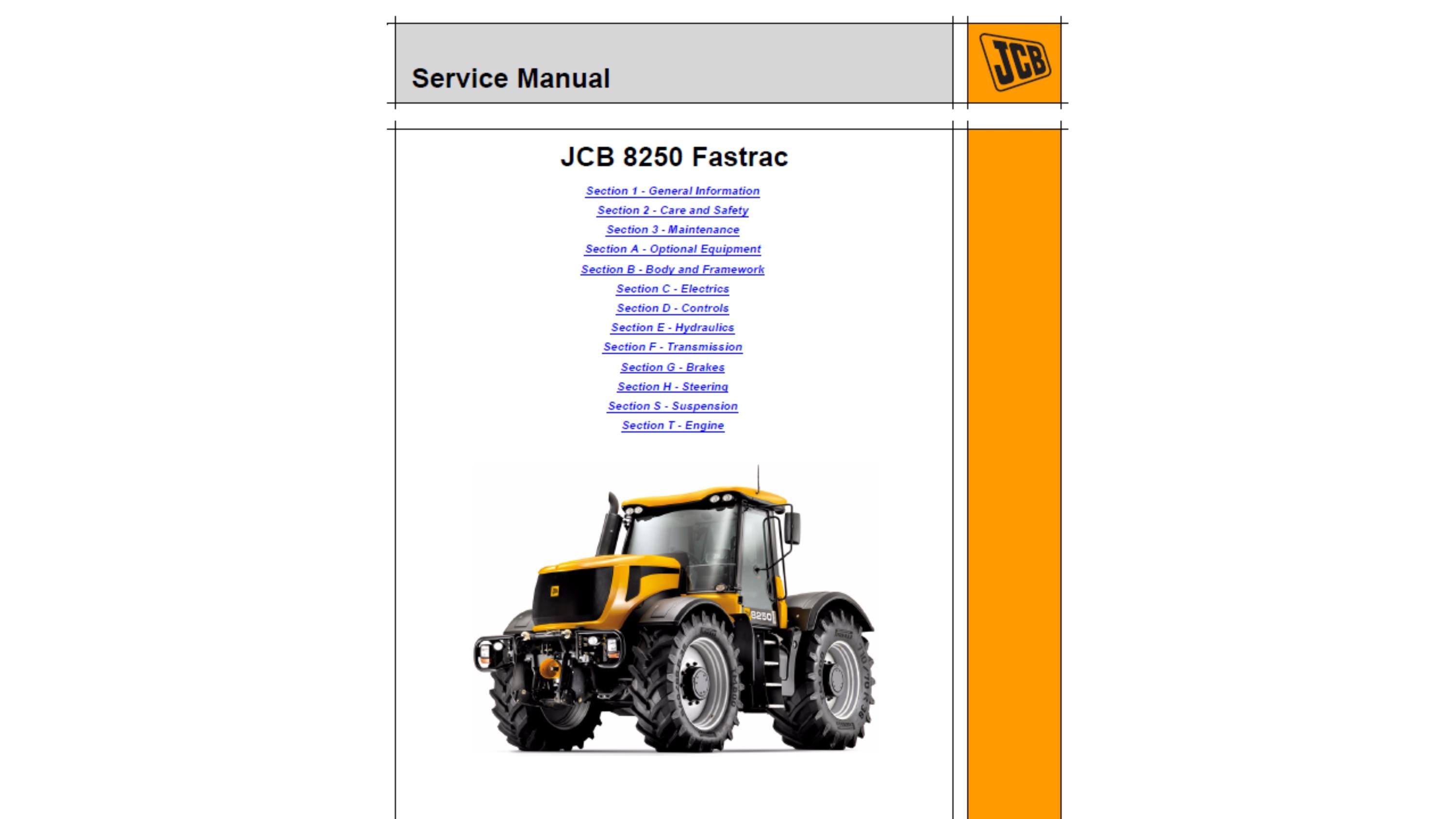 Manuel De Réparation Jcb Fastrac - Modèles 7170, 7200, 7230, 7270 - PDF Ou CD