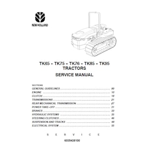 New Holland TK100A, TK70A, TK75A, TK80A and TK90A Crawler Tractor Workshop Service Manual PDF digital download