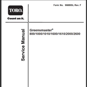 Toro Greensmaster Greensmaster 800 1000 1010 1600 1610 2000 and 2600 workshop service manual PDF digital download