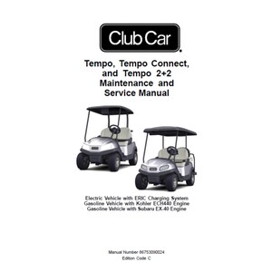 2020 Club Car Tempo、Tempo Connect、Tempo 2+2 ガソリン電気自動車マニュアル番号 86753090024 メンテナンス サービス マニュアル PDF
