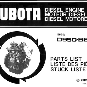 Kubota D950-BBS-1 Diesel Engine spare parts list Manual PDF digital download