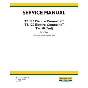 New Holland T5.110 and T5.120 Electro Command Tier 4B (final) Tractor Publication Number 51487916 Workshop Service Manual PDF