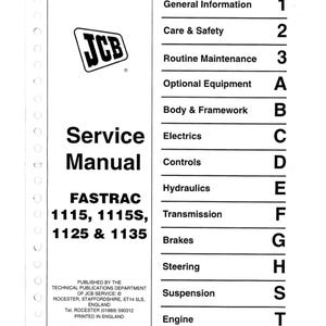 JCB 1115 1115S 1125 and 1135 Fastrac Tractor Publication Number 9803/8010 Workshop Service Manual pdf download