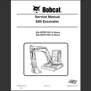 Bobcat E80 Excavator Workshop Service Manual PDF digital download