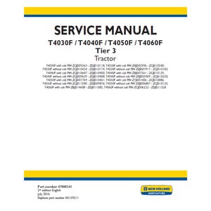 New Holland T4030F T4040F T4050F and T4060F Part Number 47888341 Workshop Service Manual PDF Download