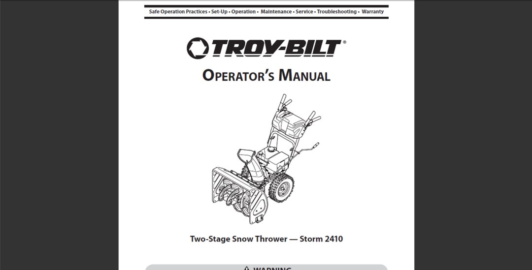 Troy Bilt Storm 2410 Snowblower Snow Thrower Owners Manual PDF Digital