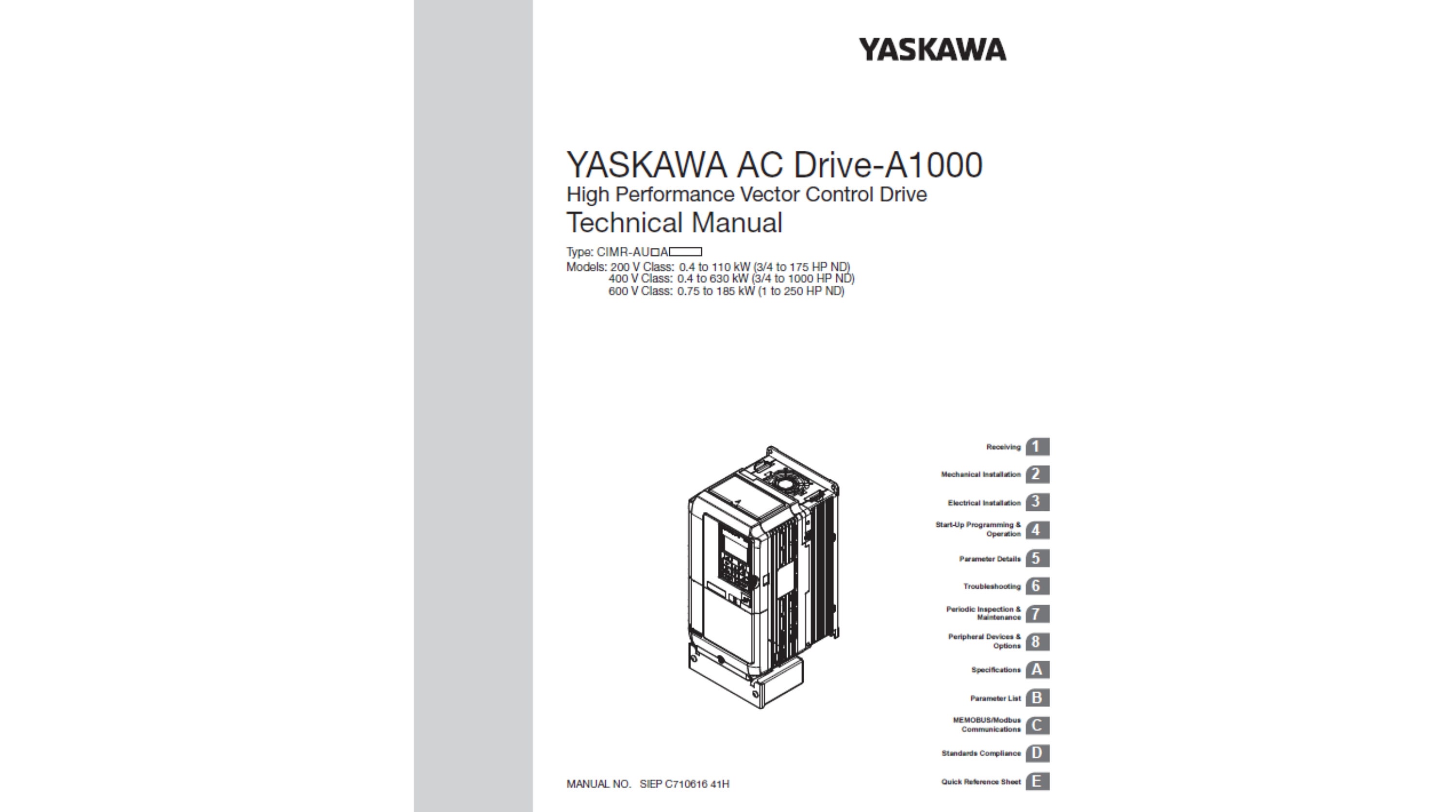 aya ページ Yaskawa AC Drive A1000 Parameter List Technical Manual PDF Digital
