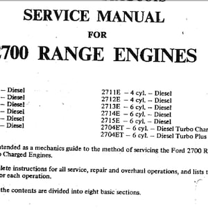 Ford 2700 Series Engines Shop Repair Workshop Service Manual PDF digital download