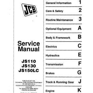 JCB JS110 JS130 and JS150LC Excavator Publication Number 9803/6100 Workshop Service Manual pdf digital download