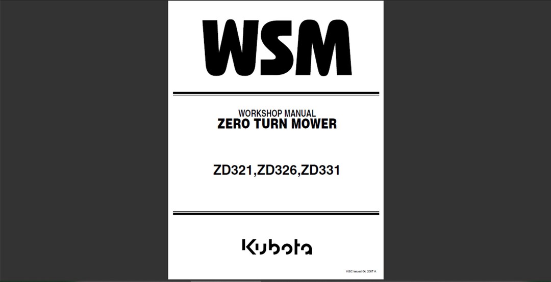 データ処理マニュアル Kubota ZD321 ZD326 ZD331 Zero Turn Mower Service Workshop