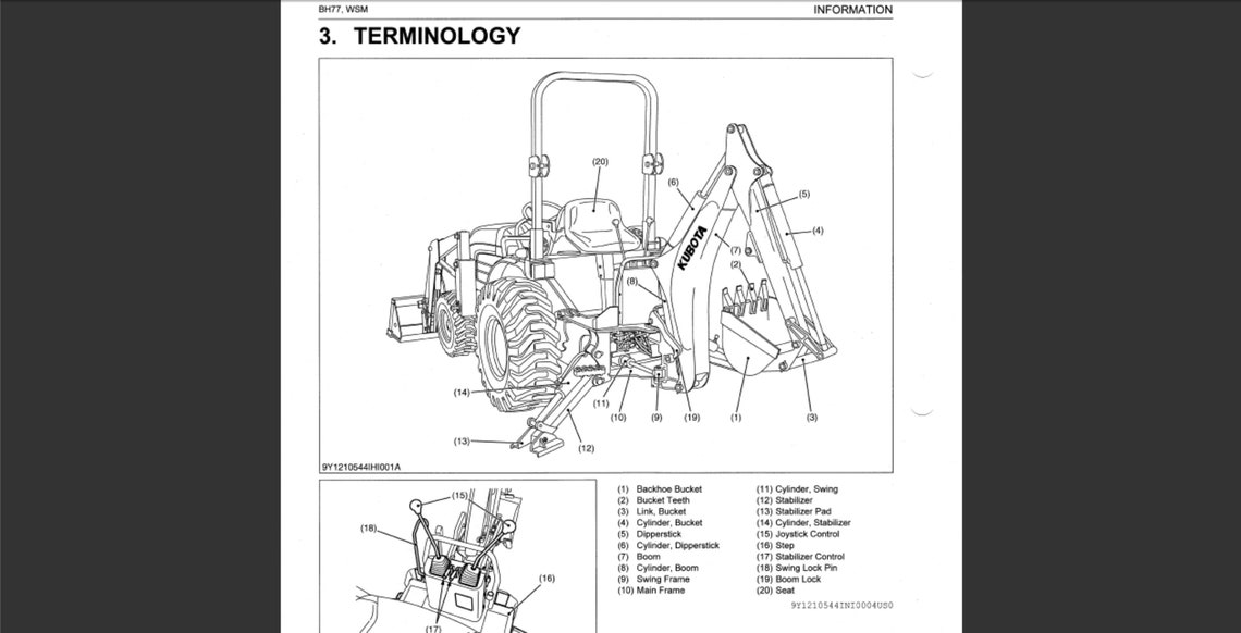 Kubota BH77 Backhoe Service Manual PDF Digital Download Etsy