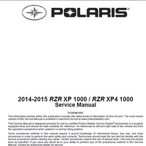 2014 2015 Polaris RZR XP 1000 and RZR XP4 1000 Repair Workshop Service Manual pdf