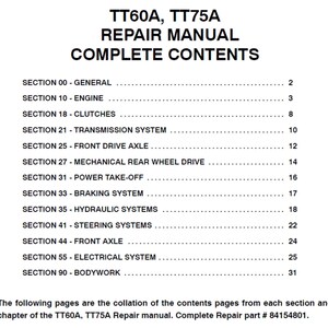New Holland TT60A and TT75A Tractor Publication Number 84154801 Workshop Service Manual PDF