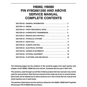 New Holland H8060 and H8080 Self-Propelled Windrower Part Number 84211407 Workshop Service Manual PDF