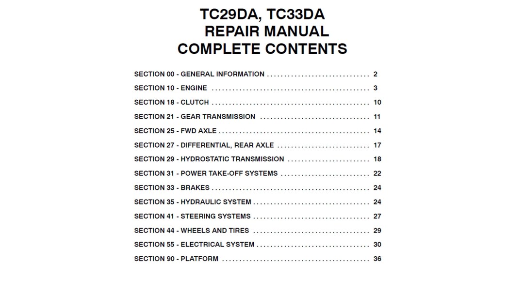 New Holland TC29DA and TC33DA Tractor Publication Number 87057407