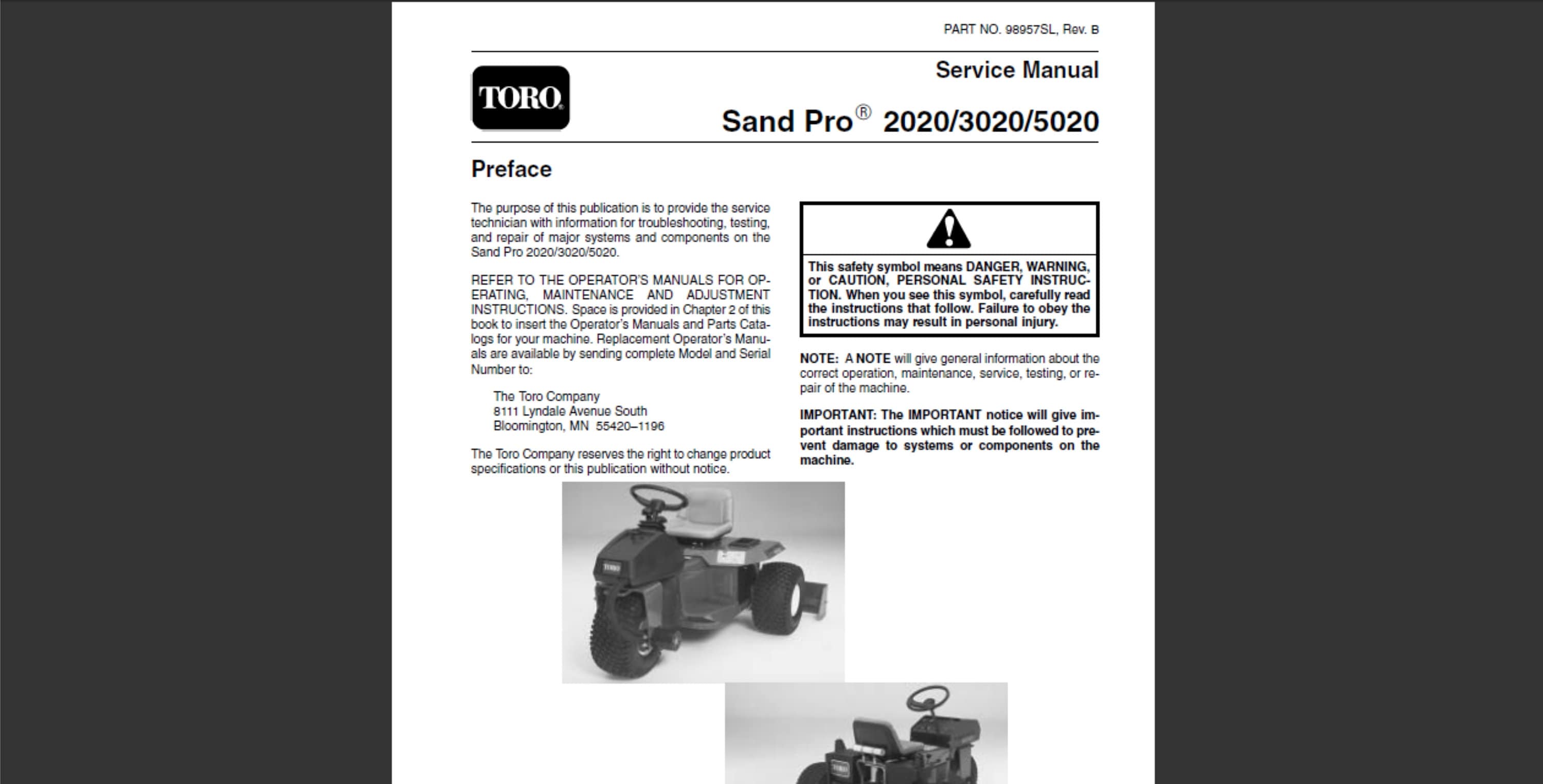 Toro Sand Pro Sand Pro 2020 3020 および 5020 ワークショップ