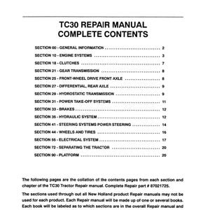 New Holland TC30 Tractor Publication Number 87021725 Workshop Service Manual PDF