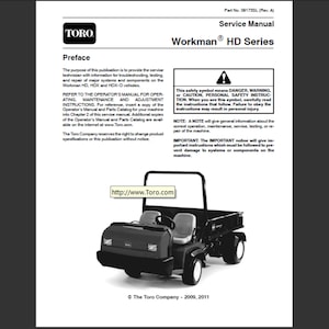 Toro Workman HD, HDX and  HDx-d Workshop Repair Service manual PDF digital download