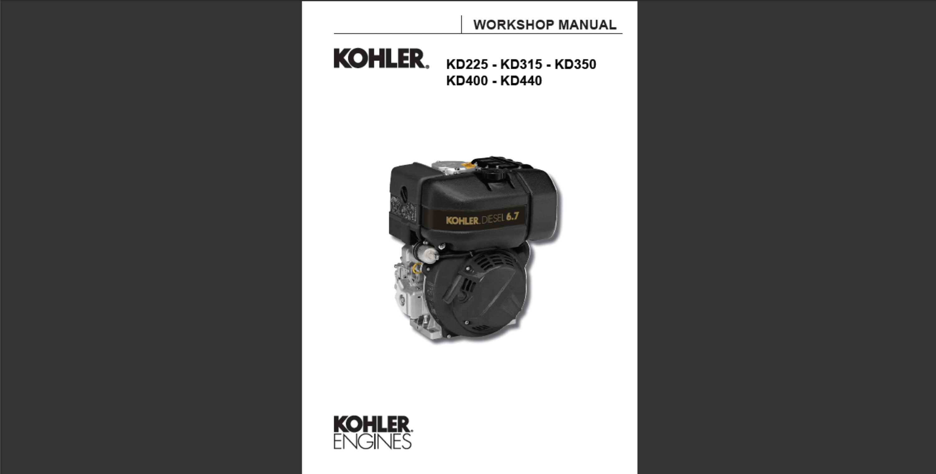 Kohler KD225, KD315, KD350, KD400 and KD440 engines workshop service manual pdf