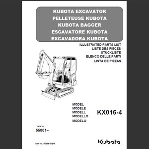 Kubota KX016-4 Excavator spare parts list Manual PDF digital download