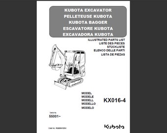 Kubota KX016-4 Graafmachine reserveonderdelenlijst Handleiding PDF digitale download