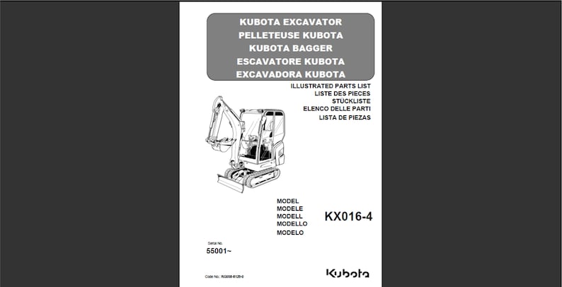 Kubota KX016-4 Excavator spare parts list Manual PDF digital download