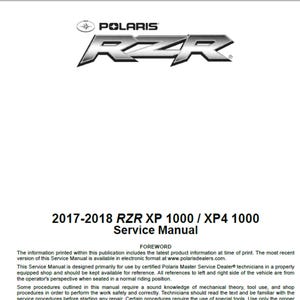 2017 2018 RZR XP 1000 RZR XP4 1000 Maintenance Repair Workshop service Manual pdf