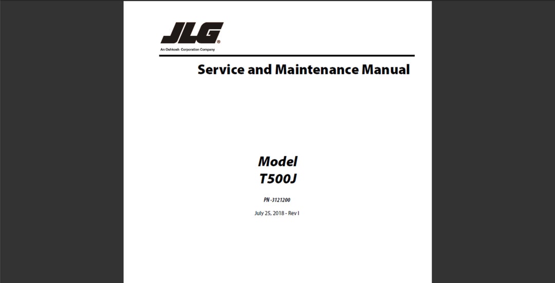 JLG T500J Boom Lift Workshop Service and Maintenance Manual PDF ...