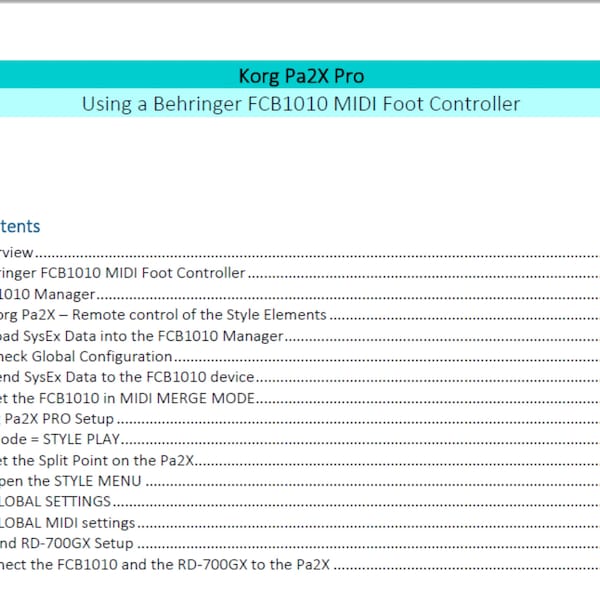 Korg Pa2X Pro and  Behringer FCB1010 MIDI Foot Controller owners manual PDF digital download