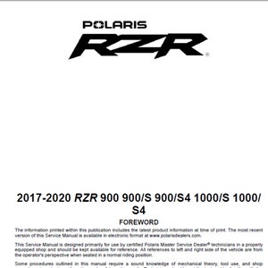 2017 2018 2019 2020 Polaris RZR 900, S 900, S4 900, S 1000, S4 1000 Repair Workshop Service Manual pdf