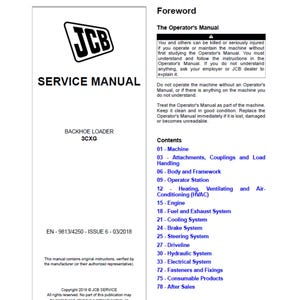 JCB 3CXG Backhoe Loader Publication 9813/4250 Workshop Service Manual PDF digital download