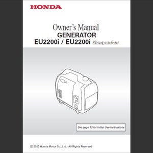 Honda EU2200i and Eu2200i Companion Generator Owner Manual PDF digital download