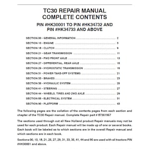 New Holland TC30 Tractor Publication Number 87361957 Workshop Service Manual PDF