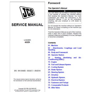 JCB 422ZX Wheeled Loader Publication 9813/8400 Workshop Service Manual PDF digital download