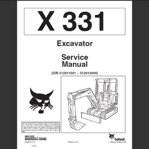 Bobcat X331 Excavator Workshop Service Manual PDF digital download 1