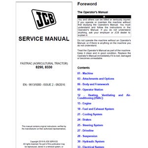 JCB 8290 and 8330 Fastrac Tractor Publication 9813/5000 Workshop Service Manual pdf download