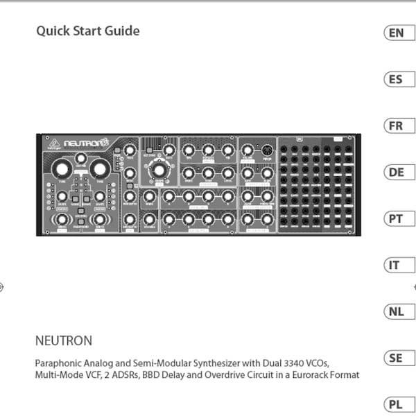 Behringer NEUTRON manual Paraphonic Analog and Semi-Modular Synthesizer PDF digital download