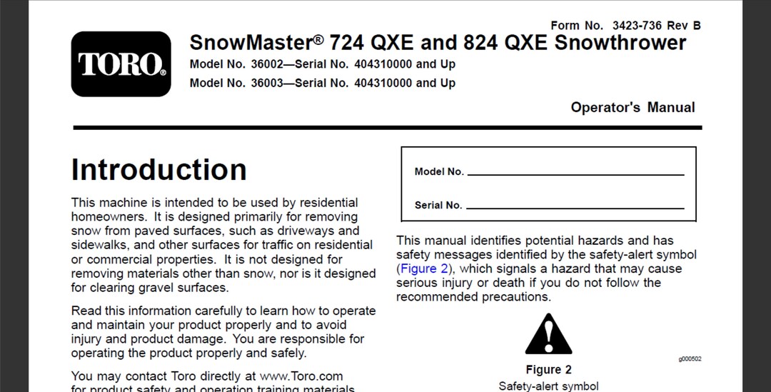 Toro Snowmaster 724 QXE and Toro Snowmaster 824 QXE Snowblower Snow